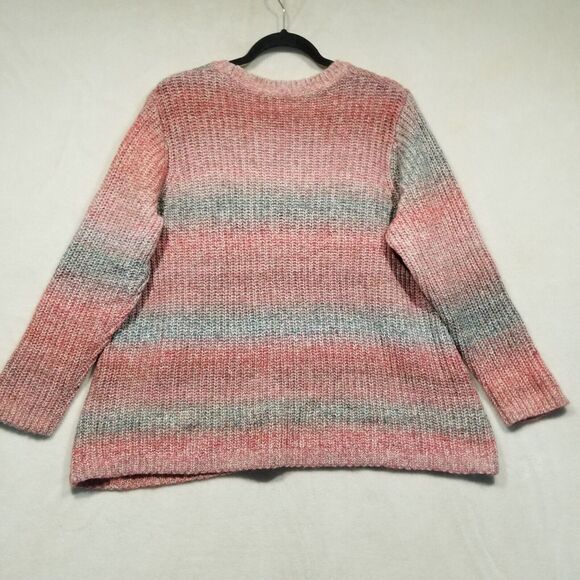 J. Jill Womens XLP Petite Sweater Crew Neck Wool Blend Ombre Striped Pink Gray - Picture 8 of 9